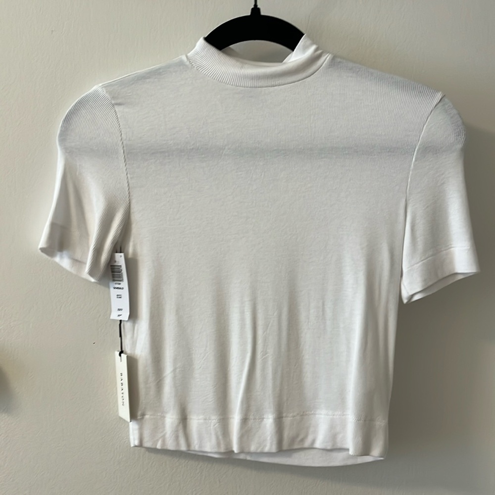 Cropped white mock neck knit